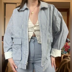 H&M BLUE PINSTRIPE CHORE COAT